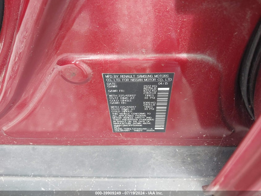 2015 NISSAN ROGUE SV - KNMAT2MV7FP558196