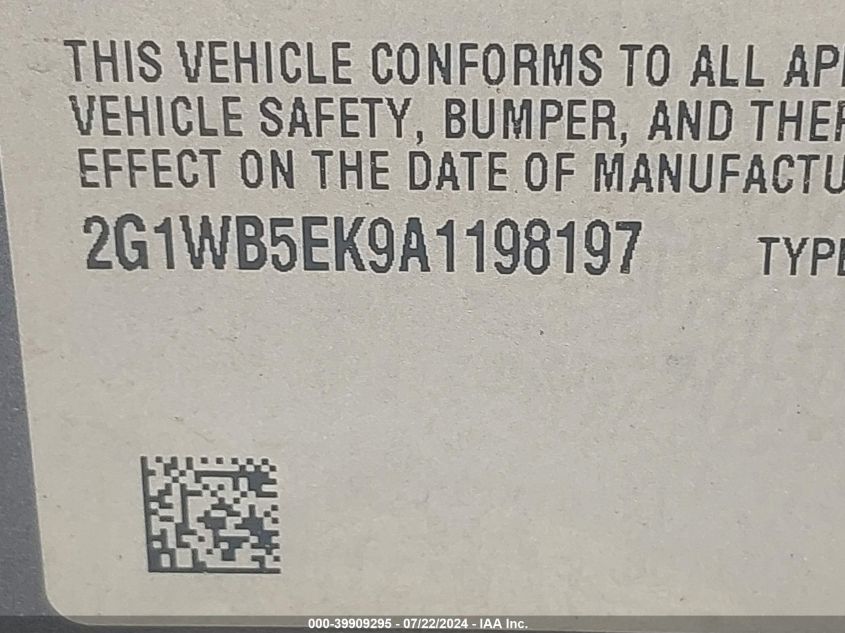 2010 Chevrolet Impala Lt VIN: 2G1WB5EK9A1198197 Lot: 39909295