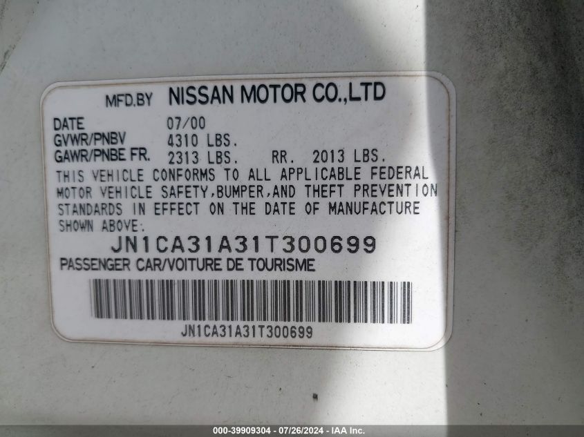 JN1CA31A31T300699 2001 Nissan Maxima Se