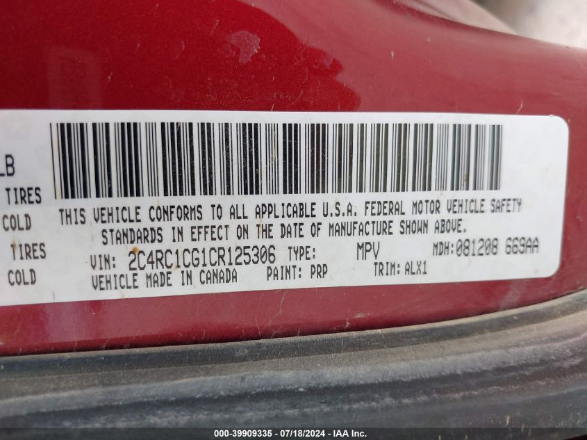 2012 Chrysler Town & Country Touring-L VIN: 2C4RC1CG1CR125306 Lot: 39909335