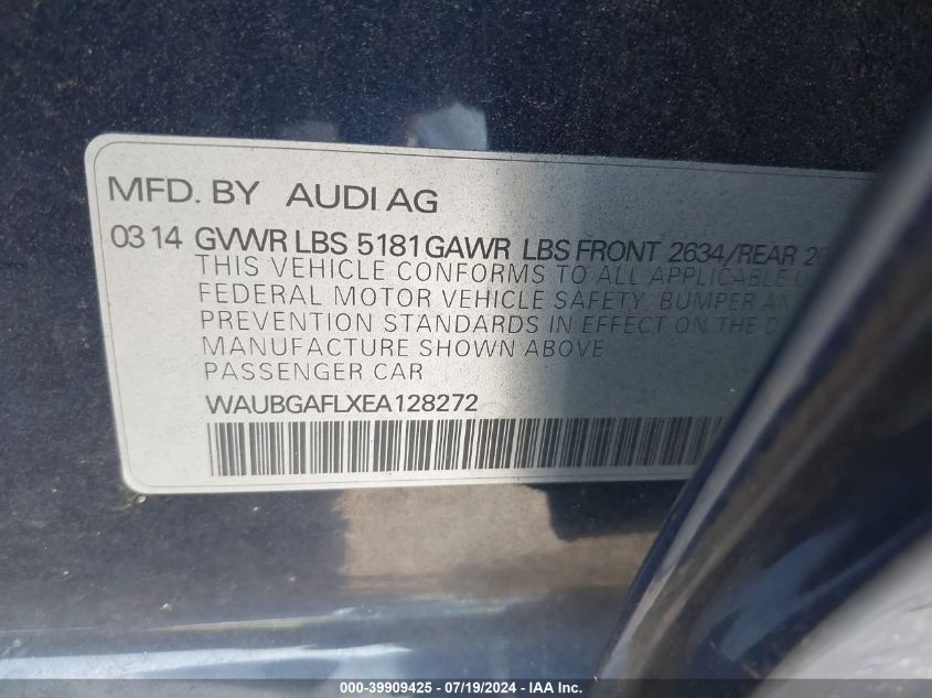 WAUBGAFLXEA128272 2014 Audi S4 3.0T Premium Plus