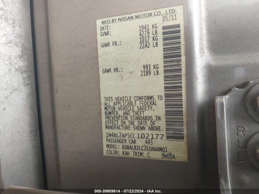 1N4AL2AP5CC102177 2012 Nissan Altima 2.5 S