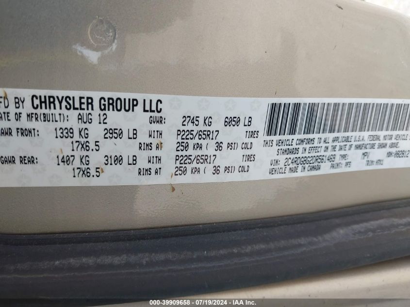 2013 Dodge Grand Caravan Se VIN: 2C4RDGBG2DR561469 Lot: 39909658