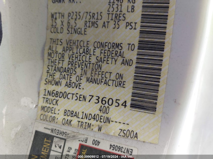 2014 NISSAN FRONTIER S - 1N6BD0CT5EN736054