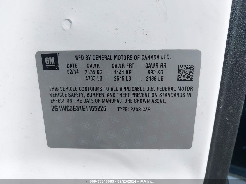 2014 Chevrolet Impala Limited Ltz VIN: 2G1WC5E31E1155226 Lot: 39910009