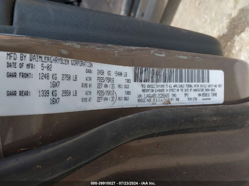 2002 Jeep Grand Cherokee Laredo VIN: 1J4GW48S12C295423 Lot: 39910027