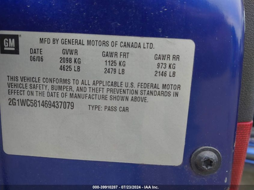 2006 Chevrolet Impala Lt VIN: 2G1WC581469437079 Lot: 39910287