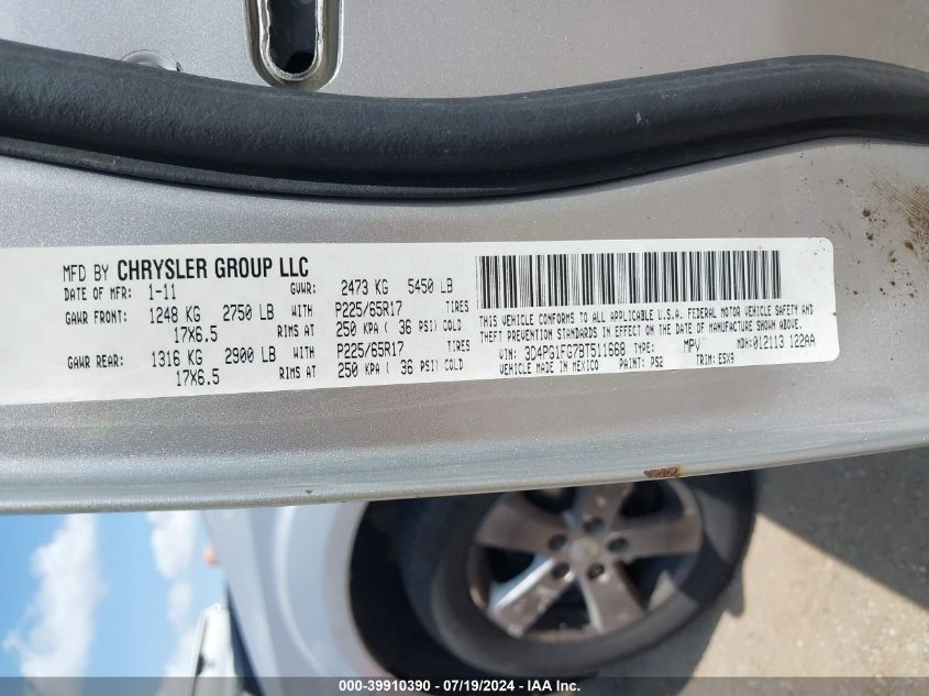 2011 Dodge Journey Mainstreet VIN: 3D4PG1FG7BT511668 Lot: 39910390