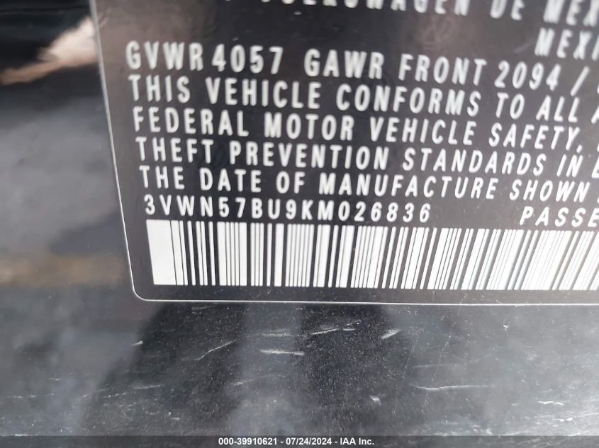 2019 VOLKSWAGEN JETTA 1.4T S - 3VWN57BU9KM026836