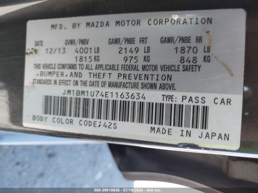 JM1BM1U74E1163634 2014 Mazda Mazda3 I Sport