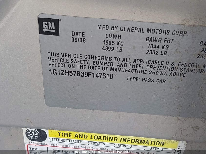 1G1ZH57B39F147310 2009 Chevrolet Malibu Lt