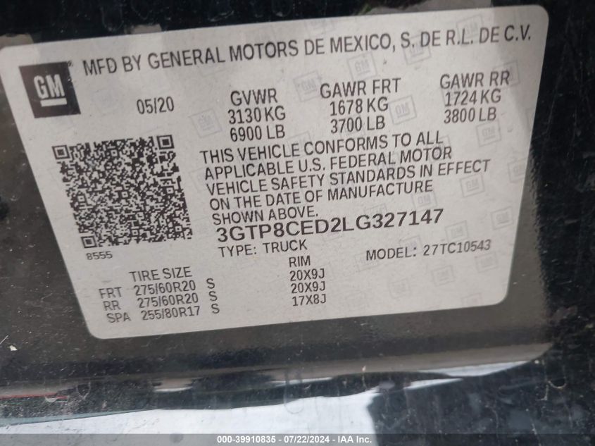 3GTP8CED2LG327147 2020 GMC Sierra 1500 2Wd Short Box Elevation