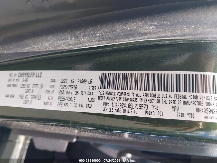 2009 Jeep Wrangler X VIN: 1J4FA24189L719573 Lot: 39910900