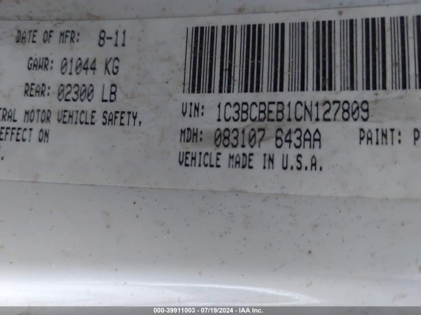 2012 Chrysler 200 Touring VIN: 1C3BCBEB1CN127809 Lot: 39911003