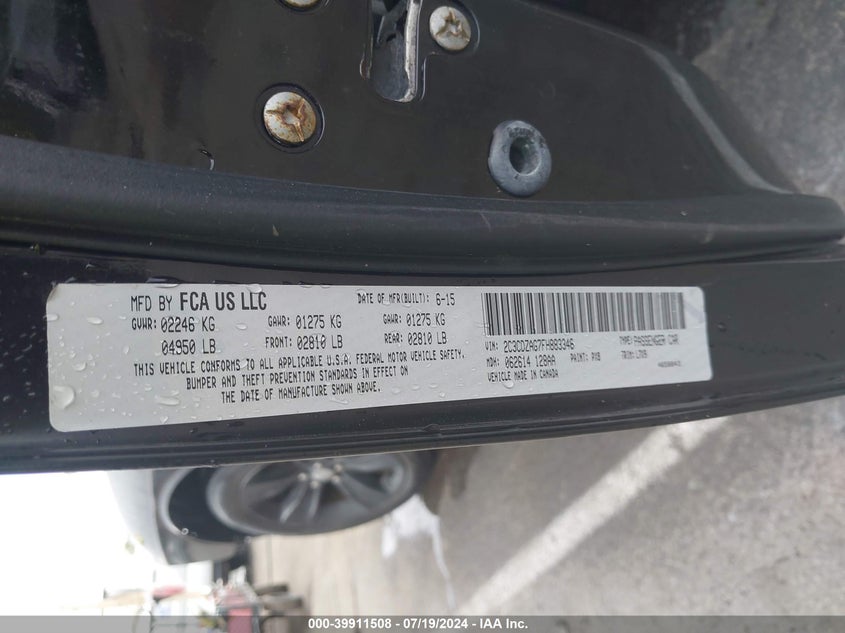 2015 Dodge Challenger Sxt VIN: 2C3CDZAG7FH883346 Lot: 39911508