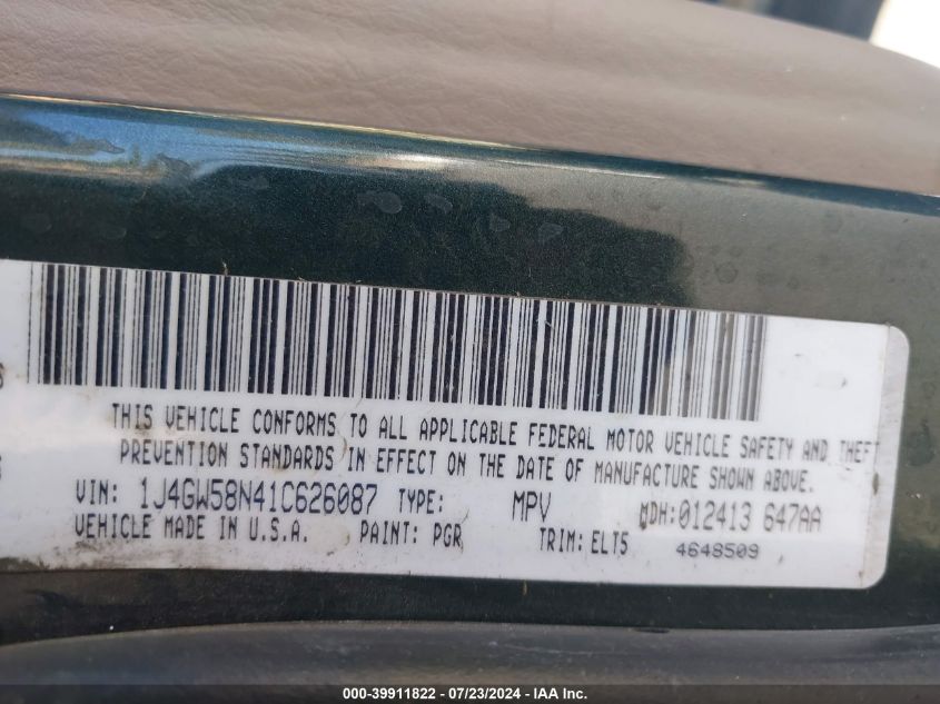 2001 Jeep Grand Cherokee Limited VIN: 1J4GW58N41C626087 Lot: 39911822