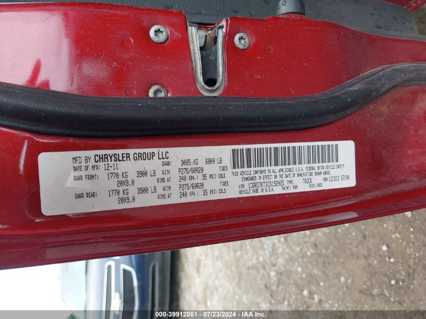 2012 Ram 1500 St VIN: 1C6RD7KT3CS192025 Lot: 39912051