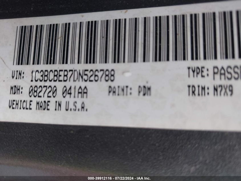 2013 Chrysler 200 Touring VIN: 1C3BCBEB7DN526788 Lot: 39912116