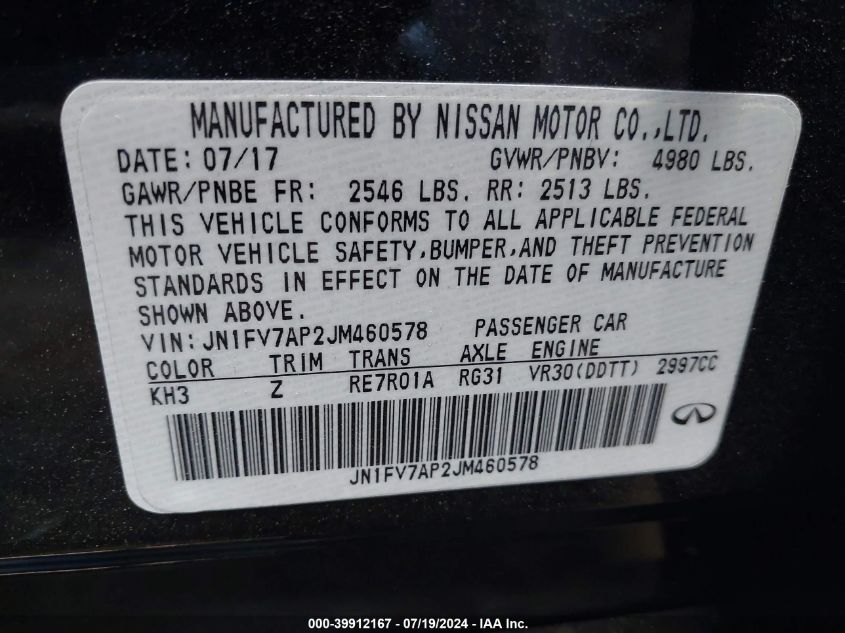 2018 INFINITI Q50 3.0T RED SPORT 400 - JN1FV7AP2JM460578