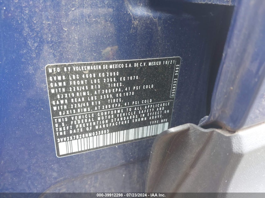 2022 VOLKSWAGEN TAOS 1.5T SEL - 3VV2X7B26NM033893