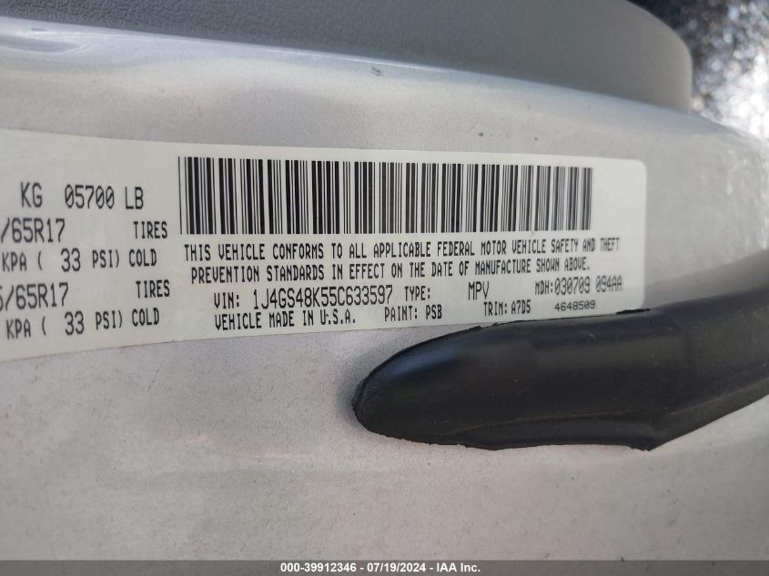 2005 Jeep Grand Cherokee Laredo VIN: 1J4GS48K55C633597 Lot: 39912346