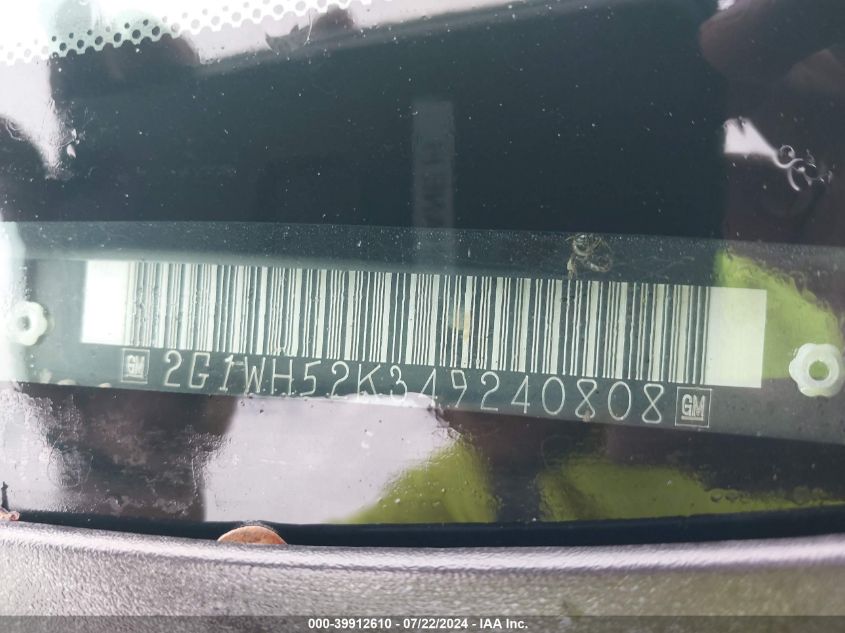 2004 Chevrolet Impala Ls VIN: 2G1WH52K349240808 Lot: 39912610