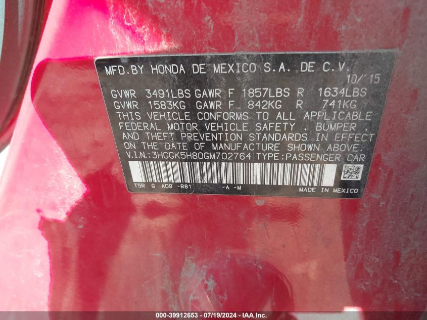 2016 HONDA FIT EX-L - 3HGGK5H80GM702764