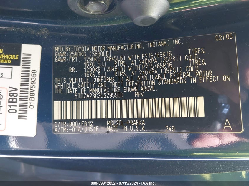 2005 Toyota Sienna Le VIN: 5TDZA23C35S295900 Lot: 39912852