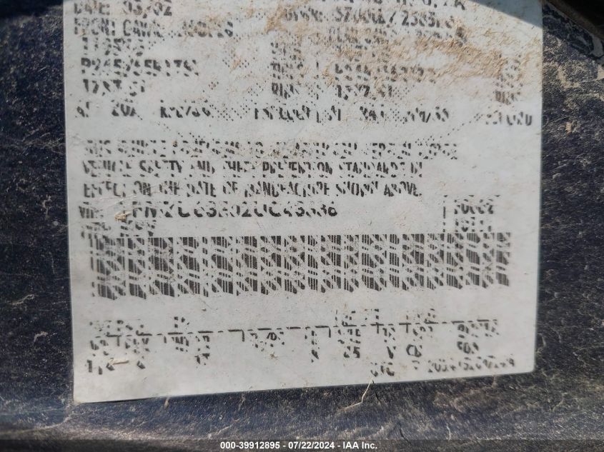 2002 Ford Explorer Xlt VIN: 1FMZU63E02UC43336 Lot: 39912895