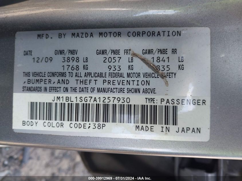 2010 Mazda Mazda3 I Sport VIN: JM1BL1SG7A1257930 Lot: 39912969