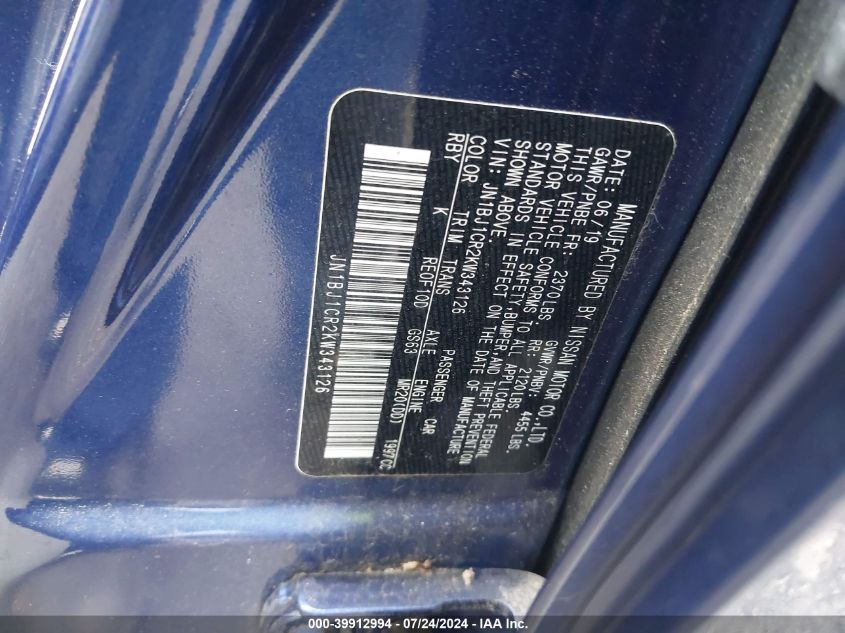 2019 Nissan Rogue Sport Sv VIN: JN1BJ1CR2KW343126 Lot: 39912994