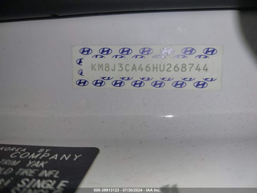 2017 Hyundai Tucson Se VIN: KM8J3CA46HU268744 Lot: 39913123