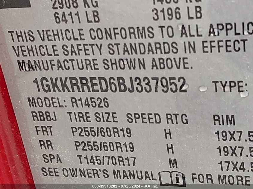 1GKKRRED6BJ337952 2011 GMC Acadia Slt-1