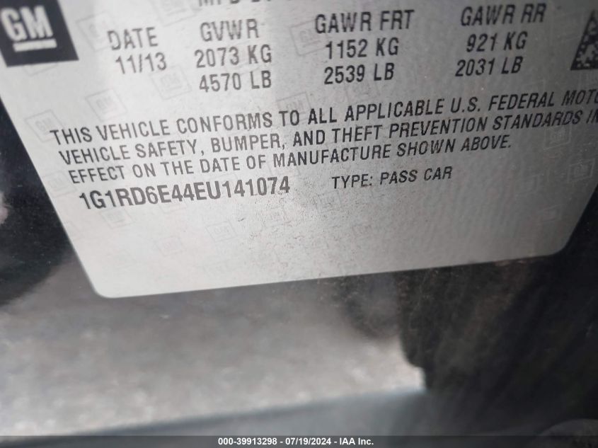 2014 Chevrolet Volt VIN: 1G1RD6E44EU141074 Lot: 39913298