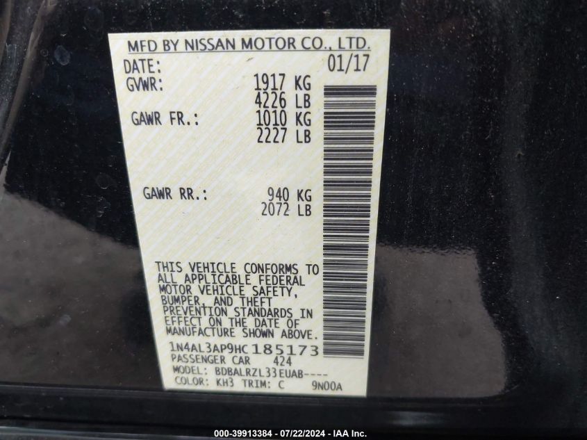 1N4AL3AP9HC185173 2017 Nissan Altima 2.5 Sl