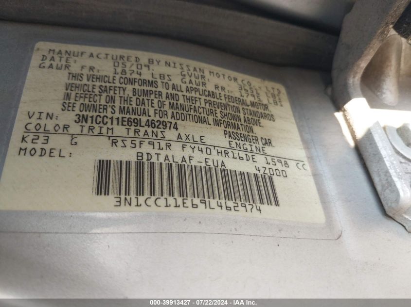 3N1CC11E69L462974 | 2009 NISSAN VERSA