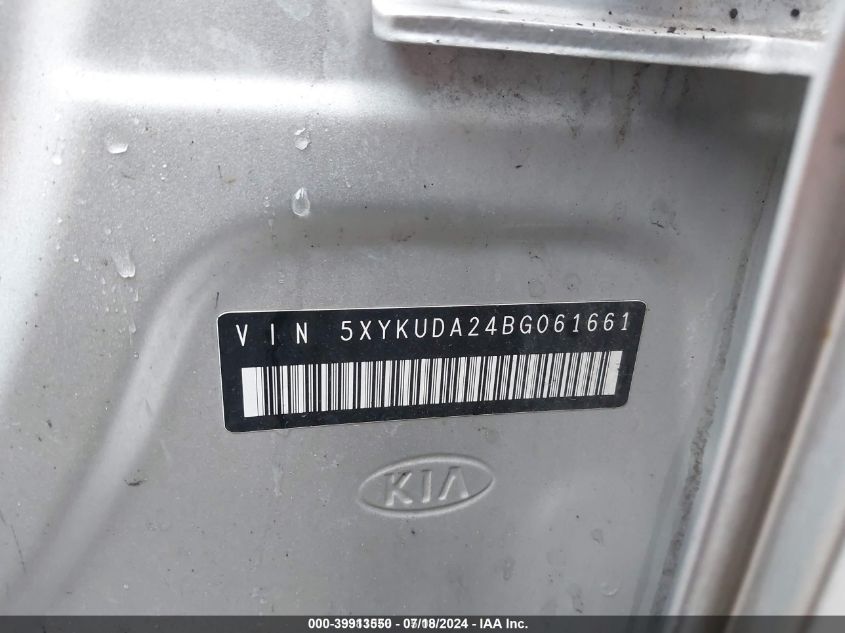 2011 Kia Sorento Ex V6 VIN: 5XYKUDA24BG061661 Lot: 39913550