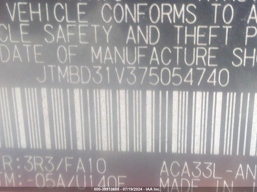 2007 Toyota Rav4 Limited VIN: JTMBD31V375054740 Lot: 39913685