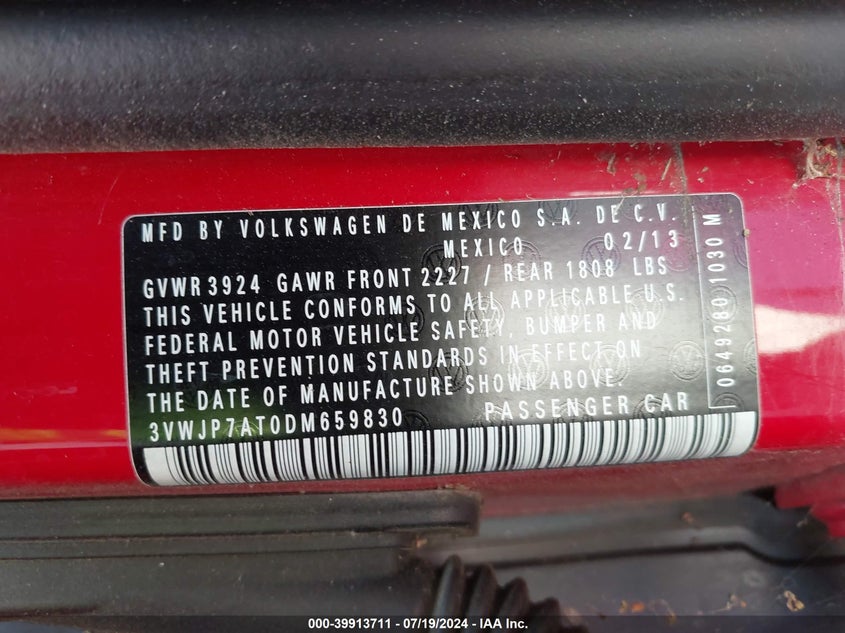 2013 VOLKSWAGEN BEETLE 2.5L - 3VWJP7AT0DM659830