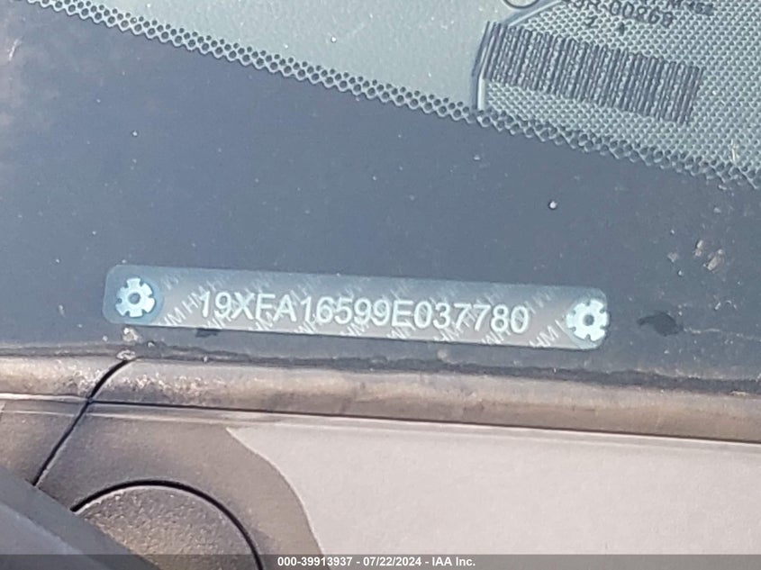 2009 Honda Civic Lx VIN: 19XFA16599E037780 Lot: 39913937