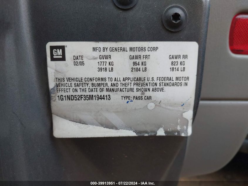 2005 Chevrolet Classic VIN: 1G1ND52F35M194413 Lot: 39913951