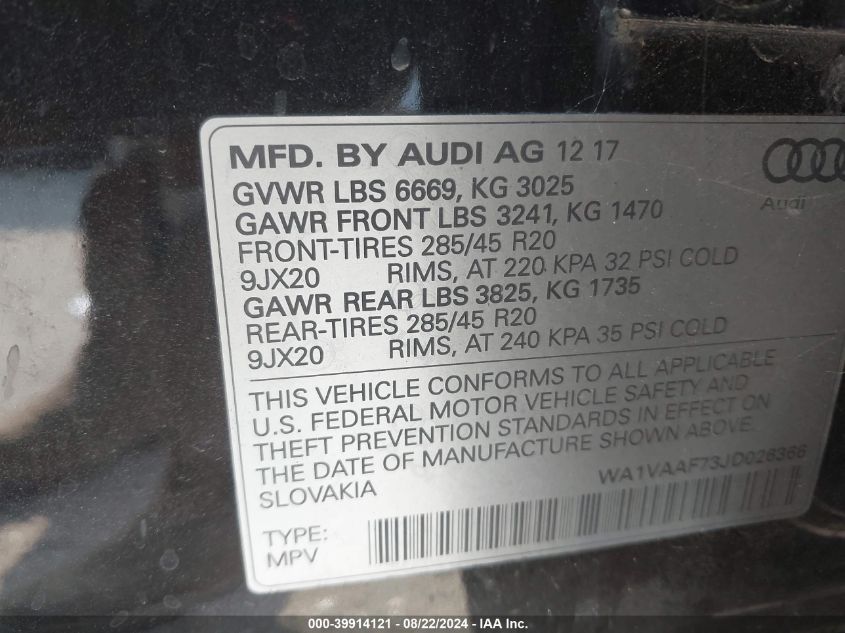 WA1VAAF73JD026366 2018 Audi Q7 3.0T Premium