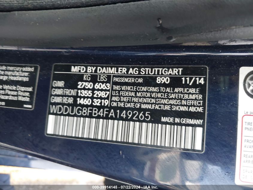 2015 Mercedes-Benz S 550 4Matic VIN: WDDUG8FB4FA149265 Lot: 39914145