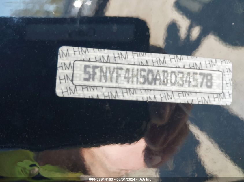 2010 Honda Pilot Exl VIN: 5FNYF4H50AB034578 Lot: 39914189