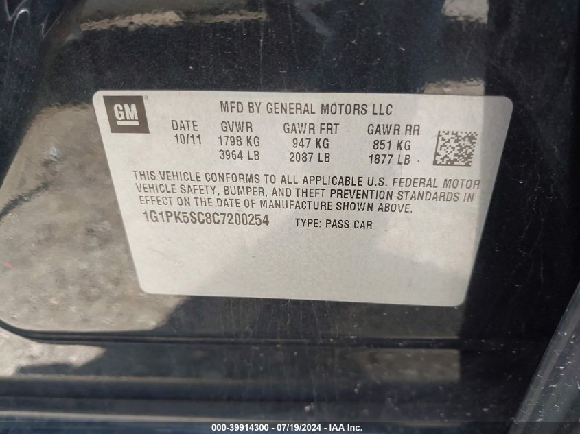 2012 Chevrolet Cruze Eco VIN: 1G1PK5SC8C7200254 Lot: 39914300