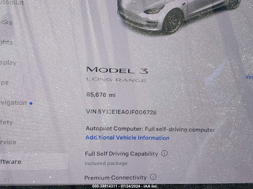 2018 Tesla Model 3 Long Range/Mid Range VIN: 5YJ3E1EA0JF006728 Lot: 39914311