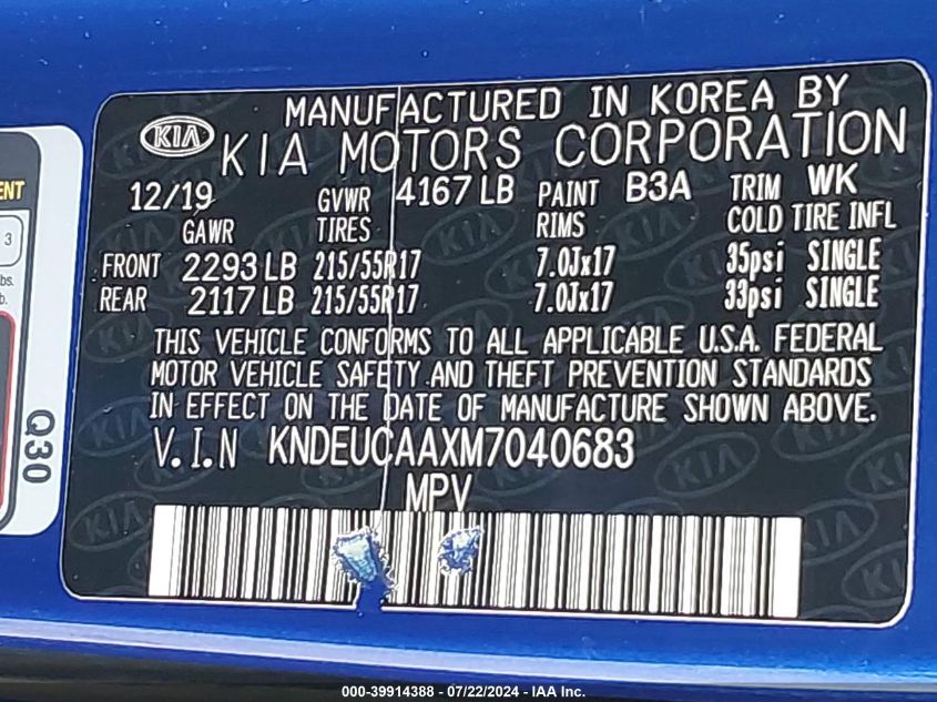 2021 KIA SELTOS S - KNDEUCAAXM7040683