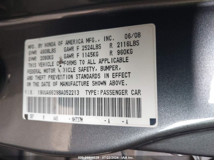 19UUA66298A052213 2008 Acura Tl 3.2