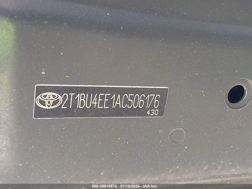 2010 Toyota Corolla S VIN: 2T1BU4EE1AC506176 Lot: 39914574