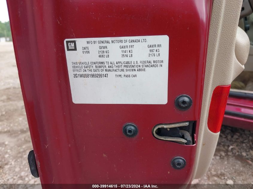 2006 Chevrolet Impala Ltz VIN: 2G1WU581969299147 Lot: 39914615